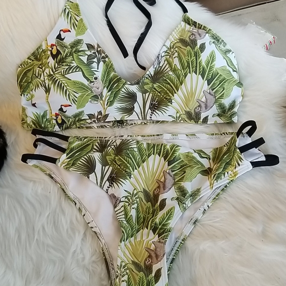 ROMWE Swim Monkey Topical Print Ladder Cutout Bikini Set Poshmark